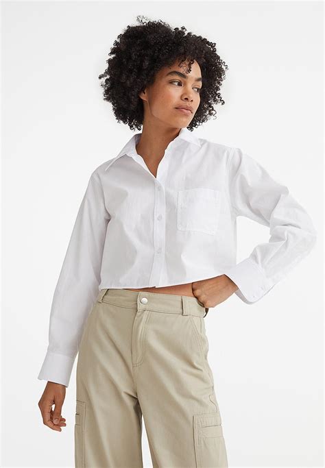 White Poplin Cropped Shirt 